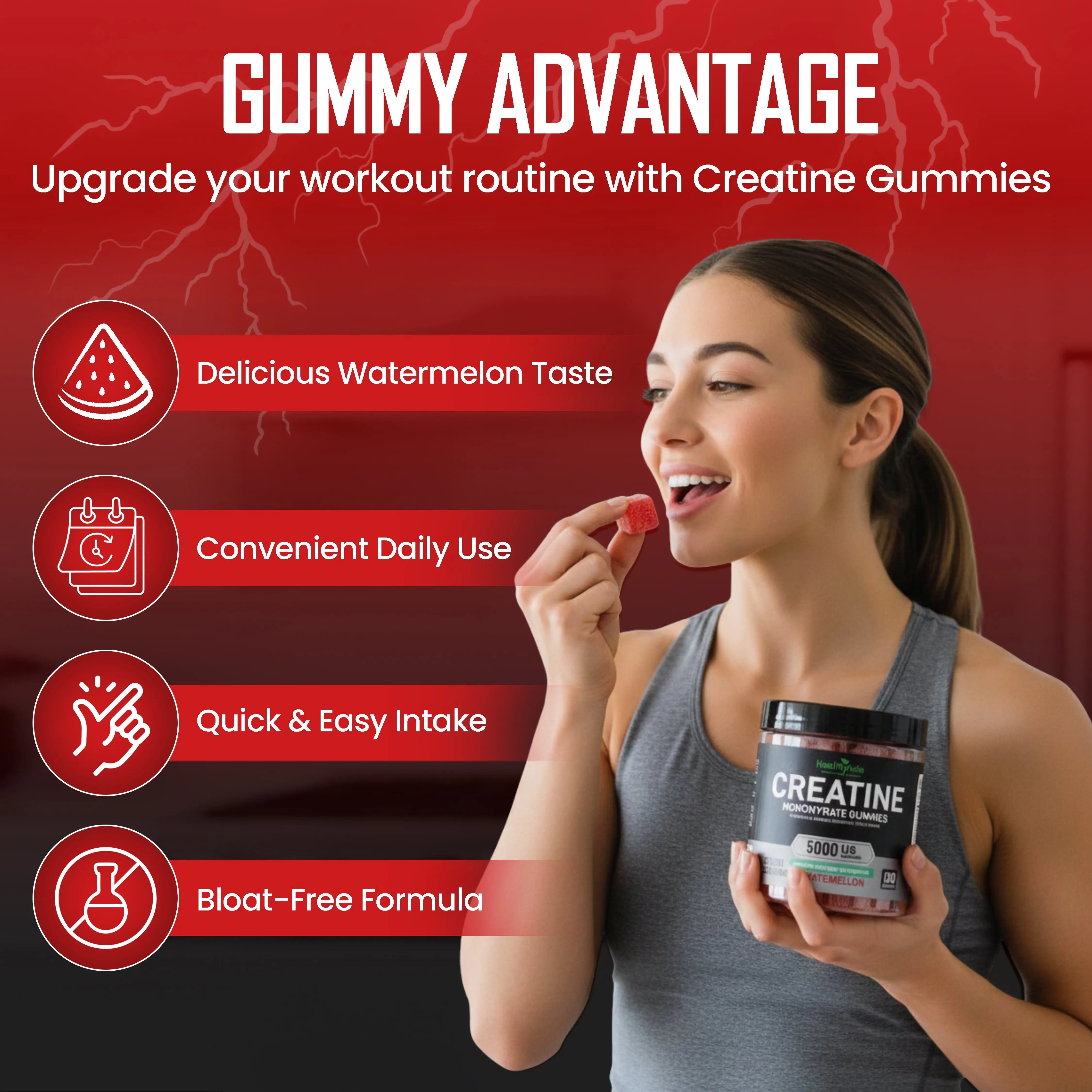 HealthyAsia Black Label Creatine Monohydrate Gummies - MAX RESULTS Formula (Watermelon) by HealthyAsia