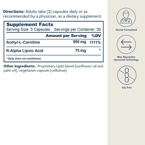 Liposomal ALC and R-ALA - Capsules (90 Count/ 30 Servings) by Core Med Science