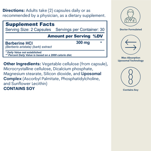 Liposomal Berberine 300mg - Capsules (60 count / 30 servings) by Core Med Science