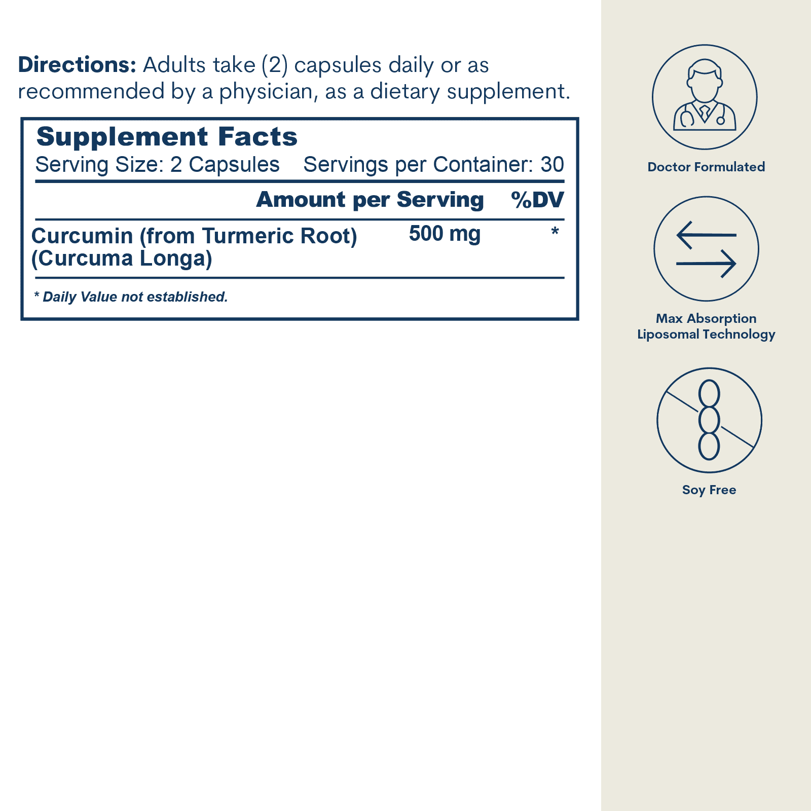 Liposomal Curcumin 500 mg - Capsules (60 Count/ 30 Servings) by Core Med Science