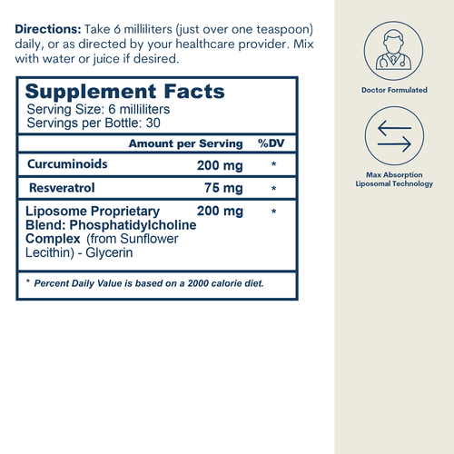 Liposomal Curcumin + Resveratrol - Liquid (6 FL OZ/ 30 Servings) by Core Med Science