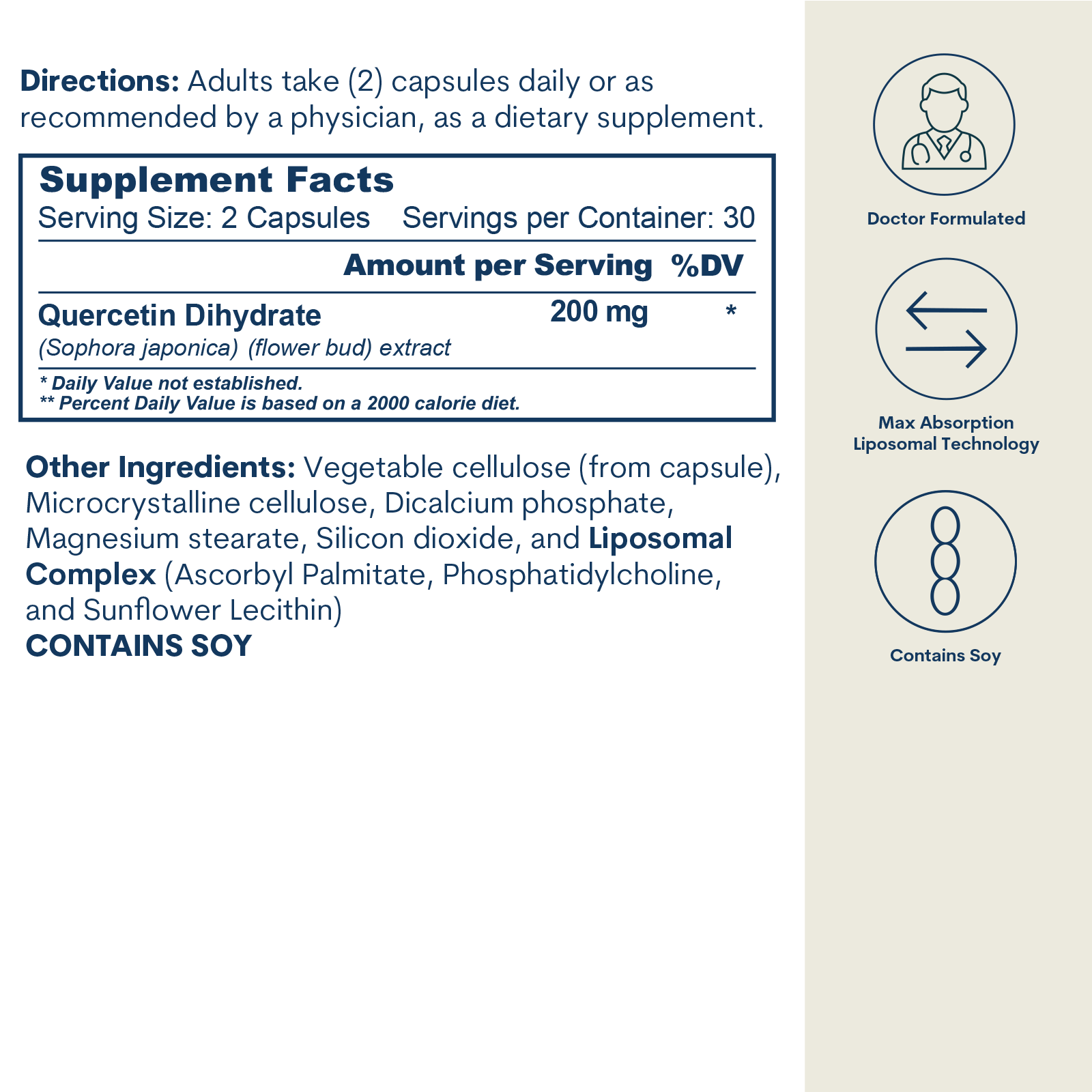 Liposomal Quercetin 200mg - Capsules (60 count / 30 servings) by Core Med Science