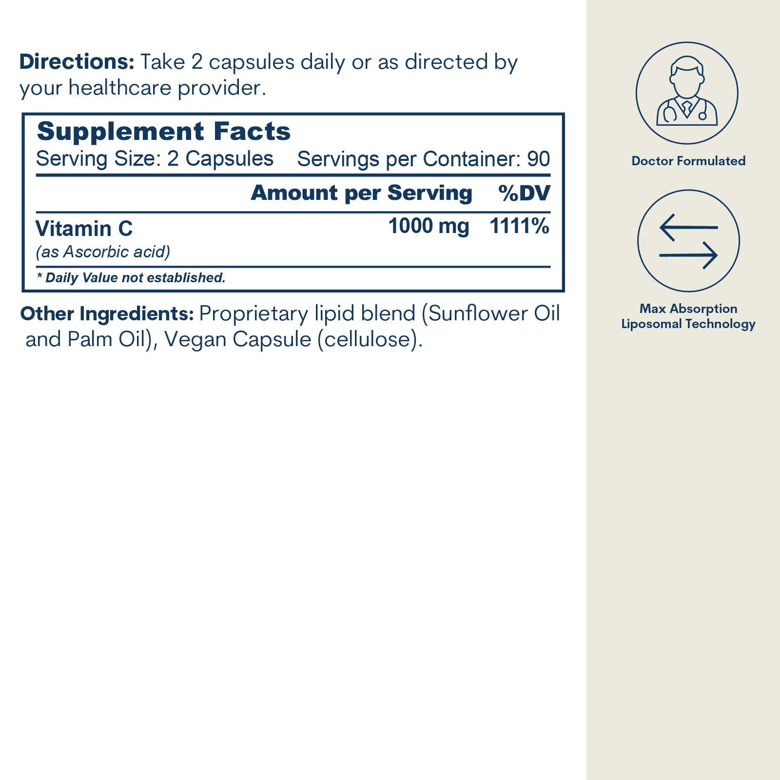Liposomal Vitamin C - Capsules (180 Count / 90 Servings) by Core Med Science