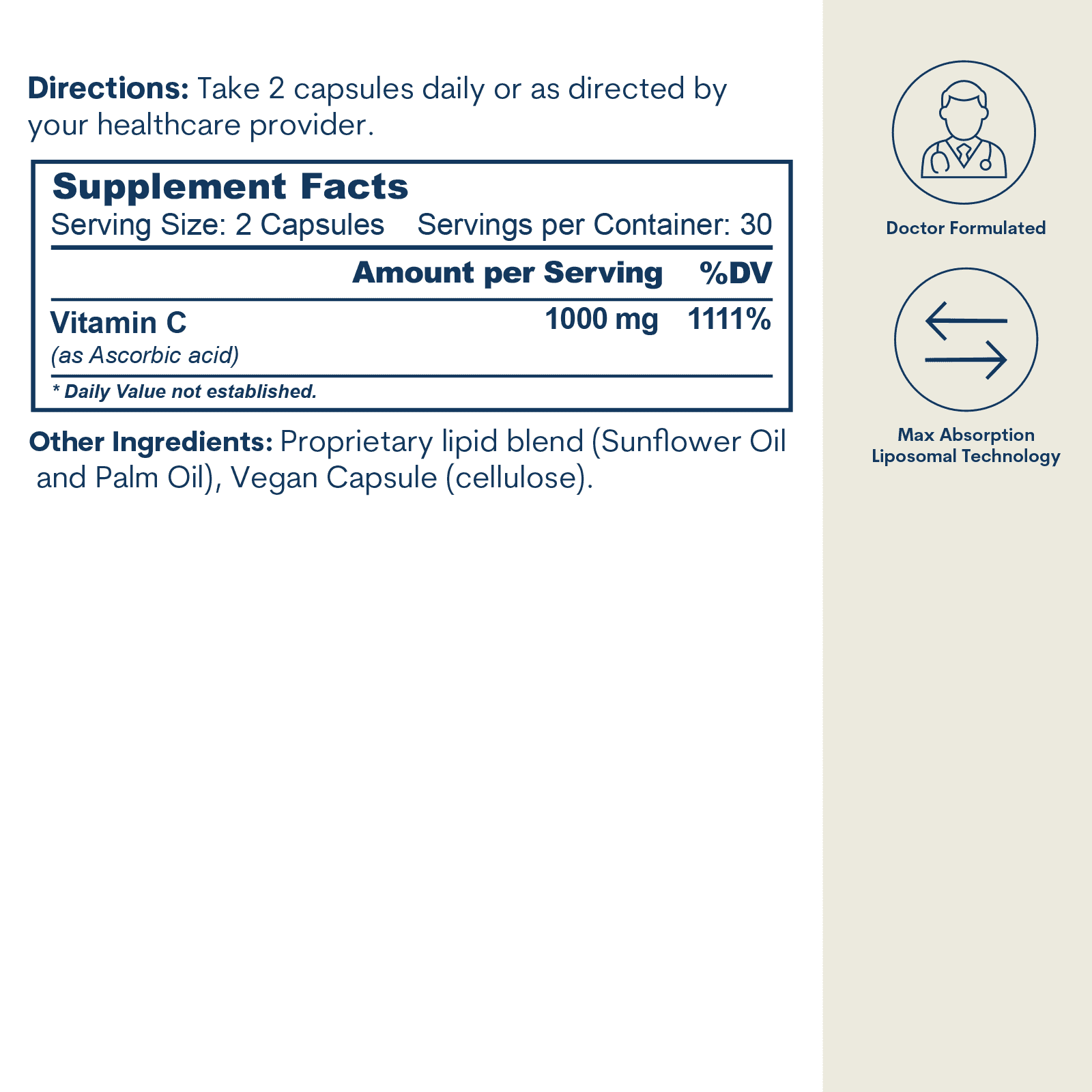 Liposomal Vitamin C - Capsules (60 Count / 30 Servings) by Core Med Science