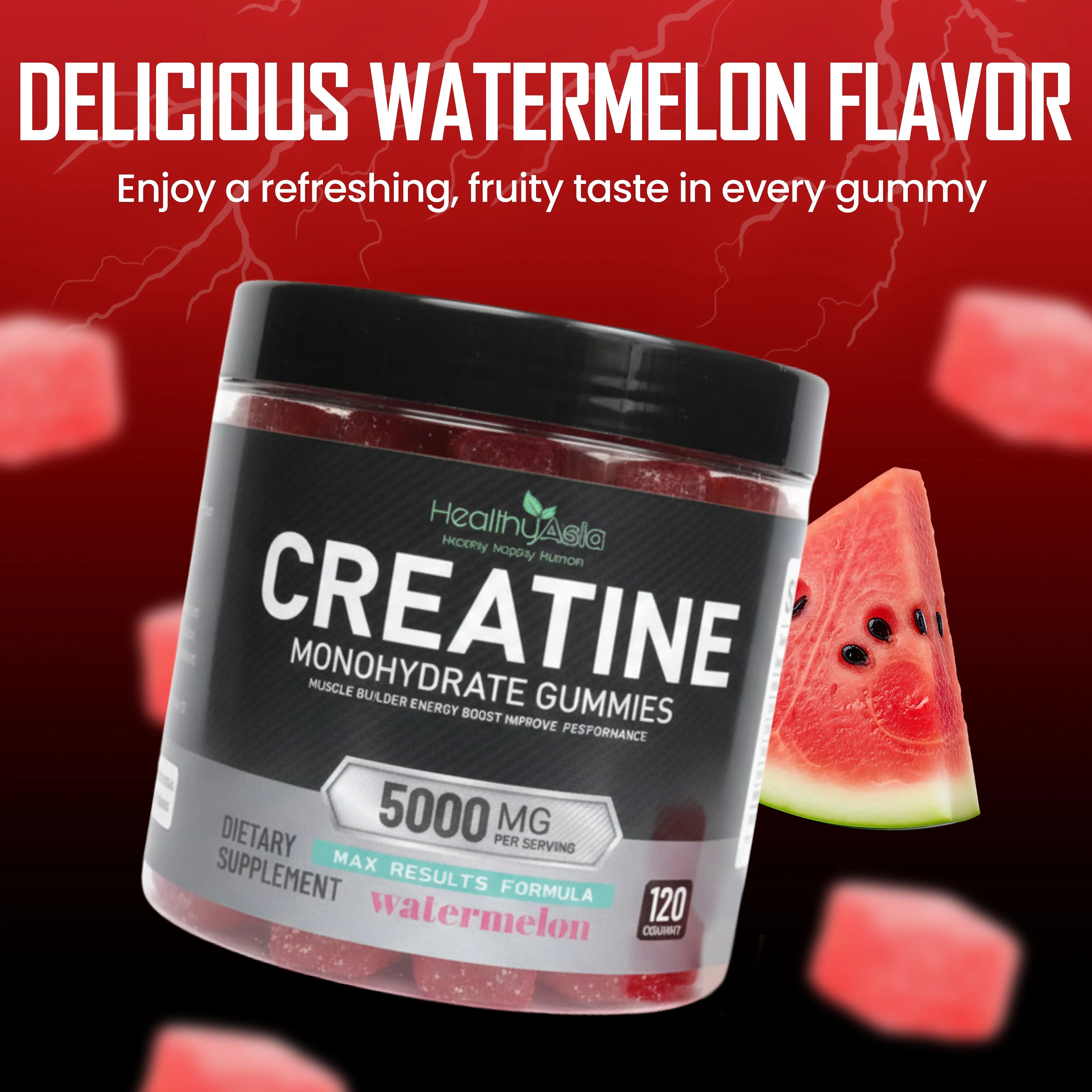 HealthyAsia Black Label Creatine Monohydrate Gummies - MAX RESULTS Formula (Watermelon) by HealthyAsia