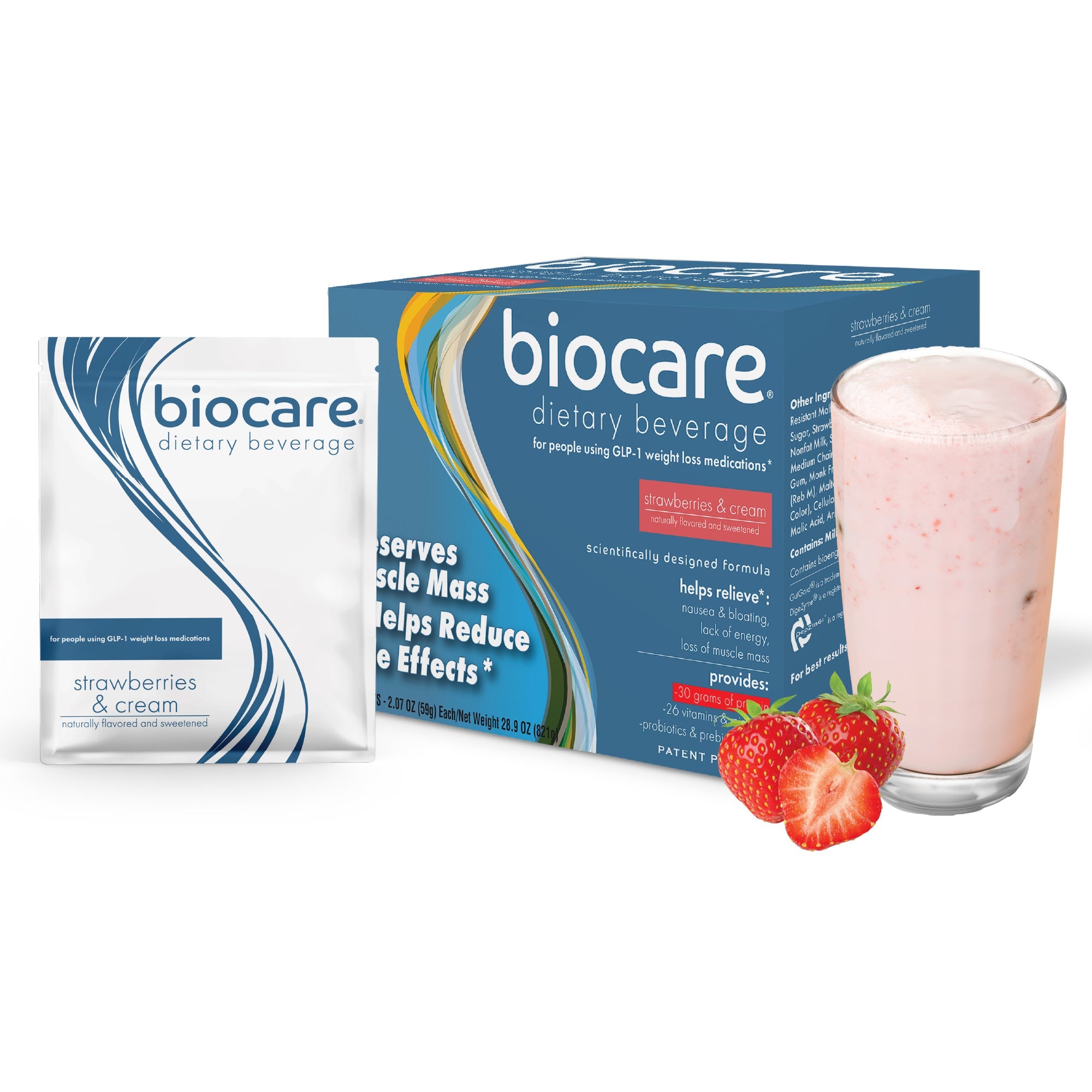 30G Protein Strawberries & Cream Biocare Dietary Beverage (14-Count) by Biocare
