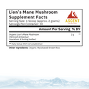 Organic Lion's Mane Mushroom Powder, 2 Grams per scoop by Ascent Nutrition