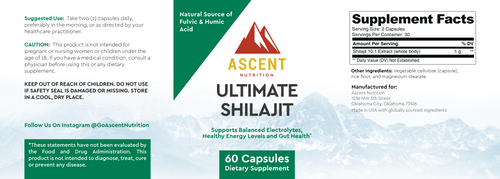 Ultimate Shilajit, 60 Capsules, 1 g by Ascent Nutrition