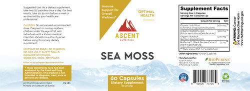 Organic Sea Moss, 60 Capsules, 500 mg by Ascent Nutrition