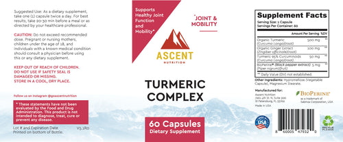 Organic Turmeric Complex, 60 Capsules, 500 mg by Ascent Nutrition