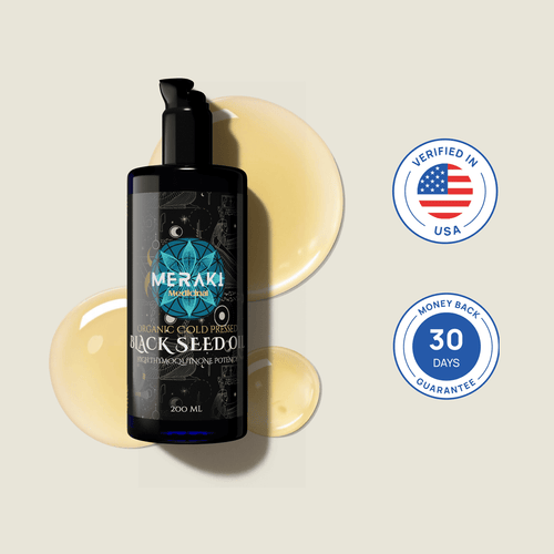 High Potency Cold-Pressed Organic Black Seed Oil with 3% Thymoquinone by Meraki Medicinal