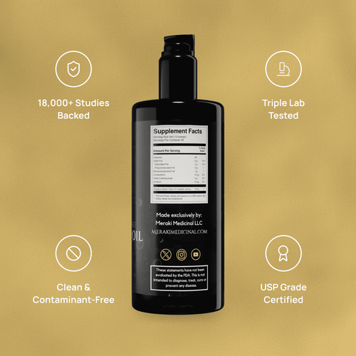 High Potency Cold-Pressed Organic Black Seed Oil with 3% Thymoquinone by Meraki Medicinal