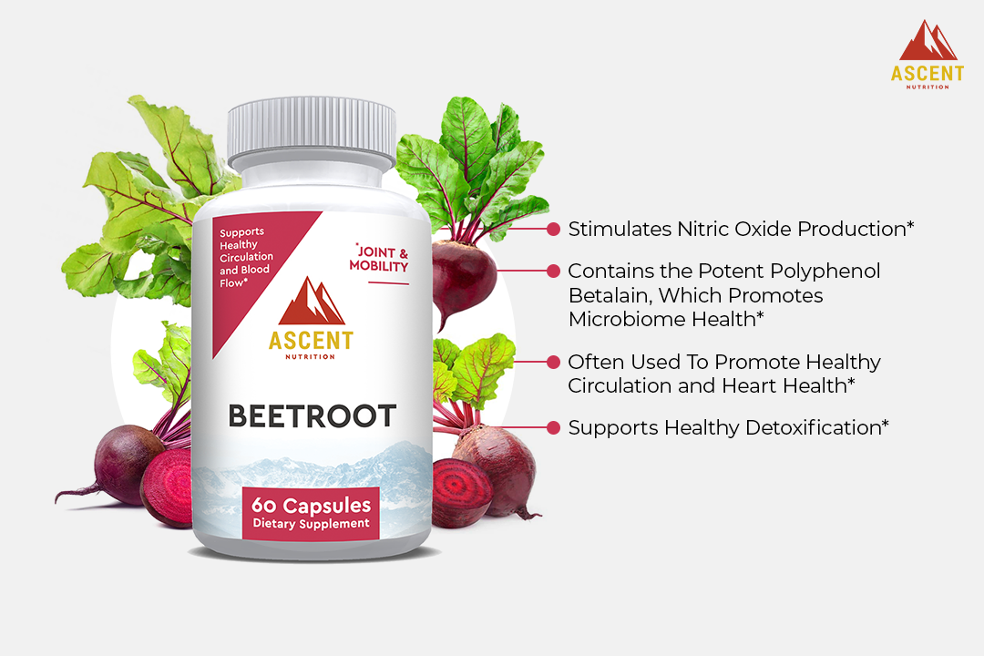 Organic Beetroot, 60 Capsules, 1300 mg by Ascent Nutrition
