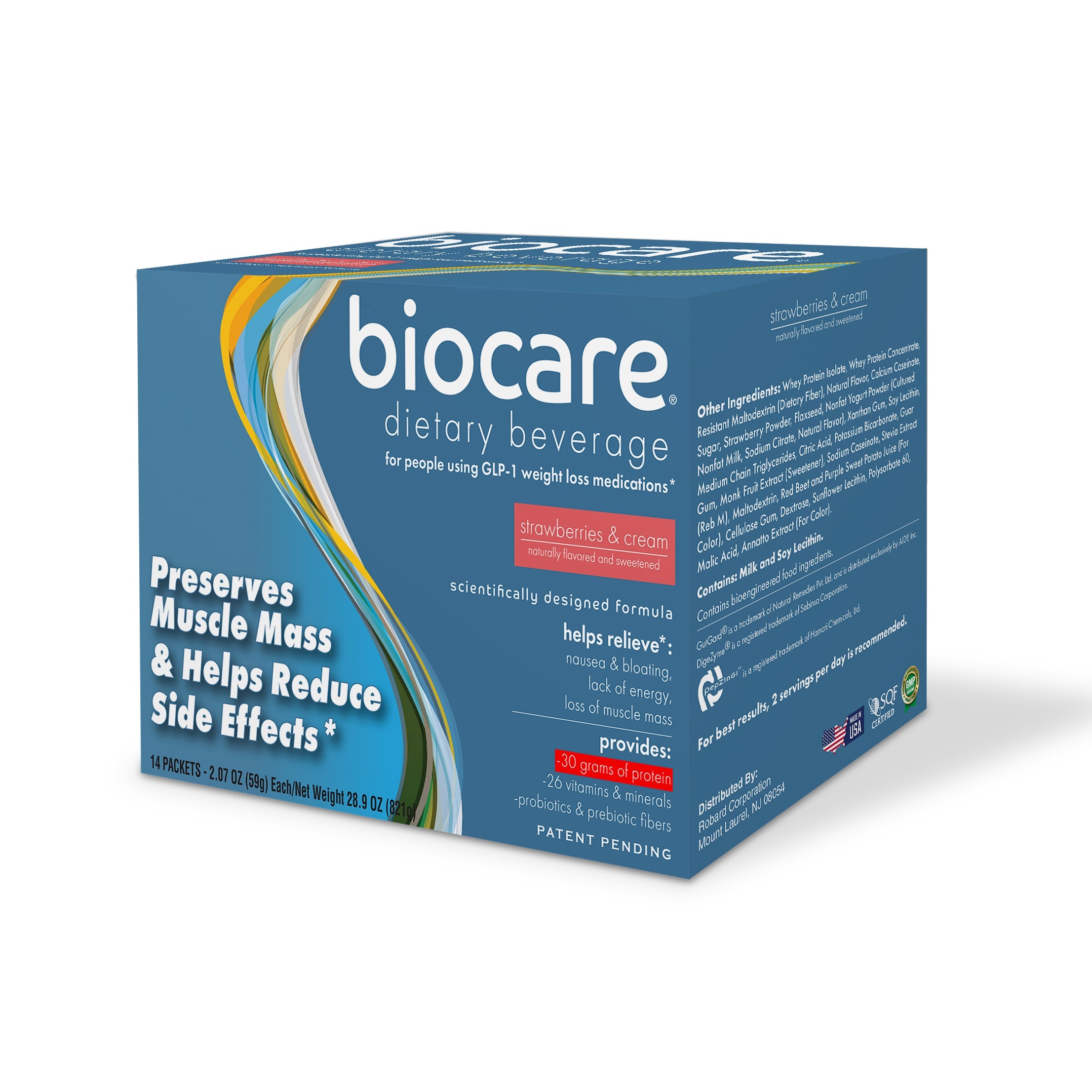 30G Protein Strawberries & Cream Biocare Dietary Beverage (14-Servings) by Biocare