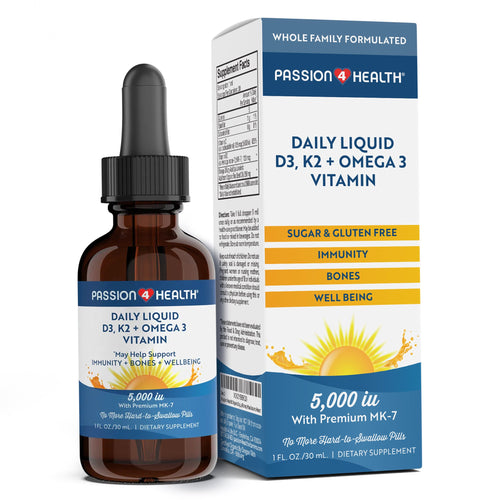 Daily Liquid D3, K2 + Omega 3 Vitamin by Passion 4 Health