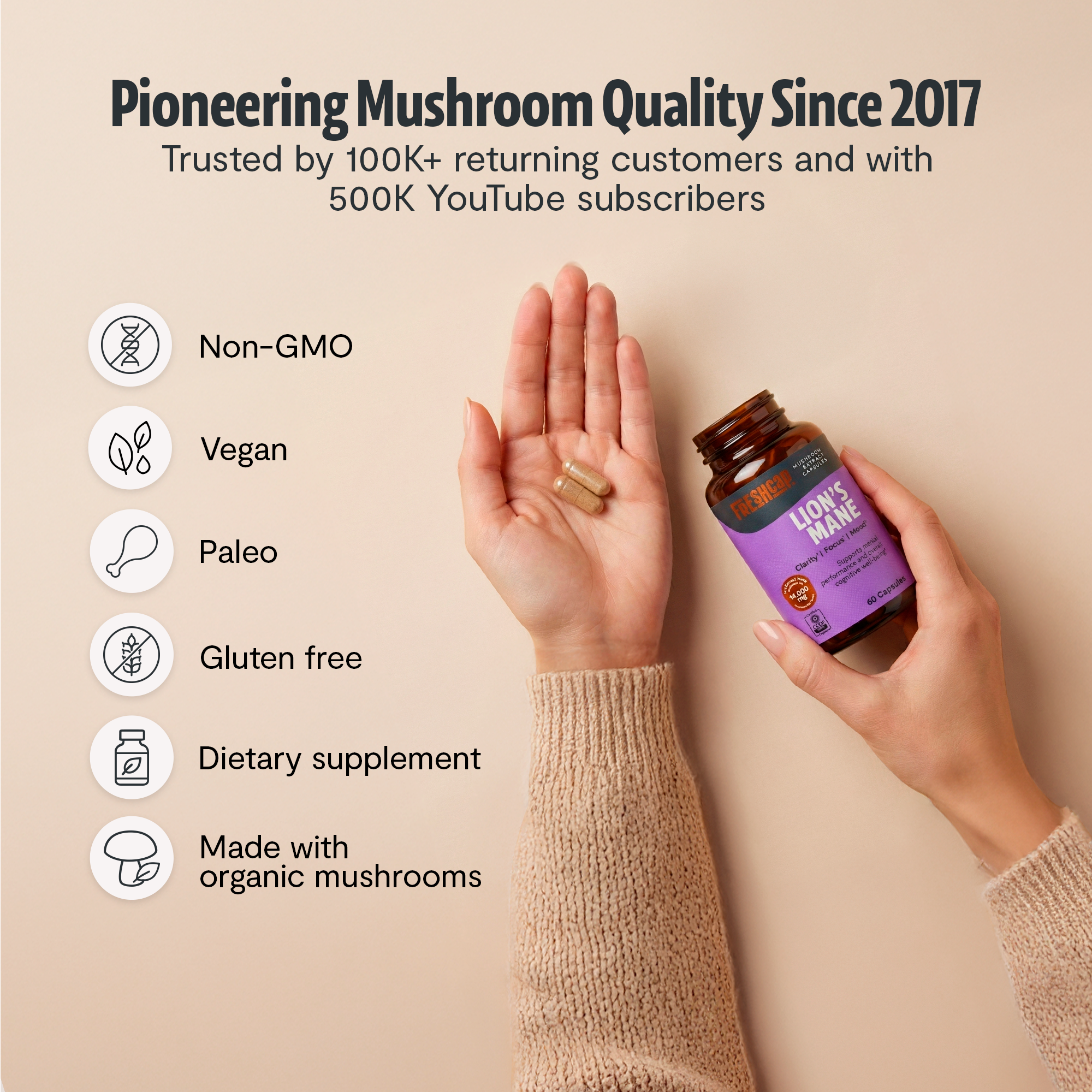 Lion's Mane Mushroom Extract Capsules by FreshCap Mushrooms