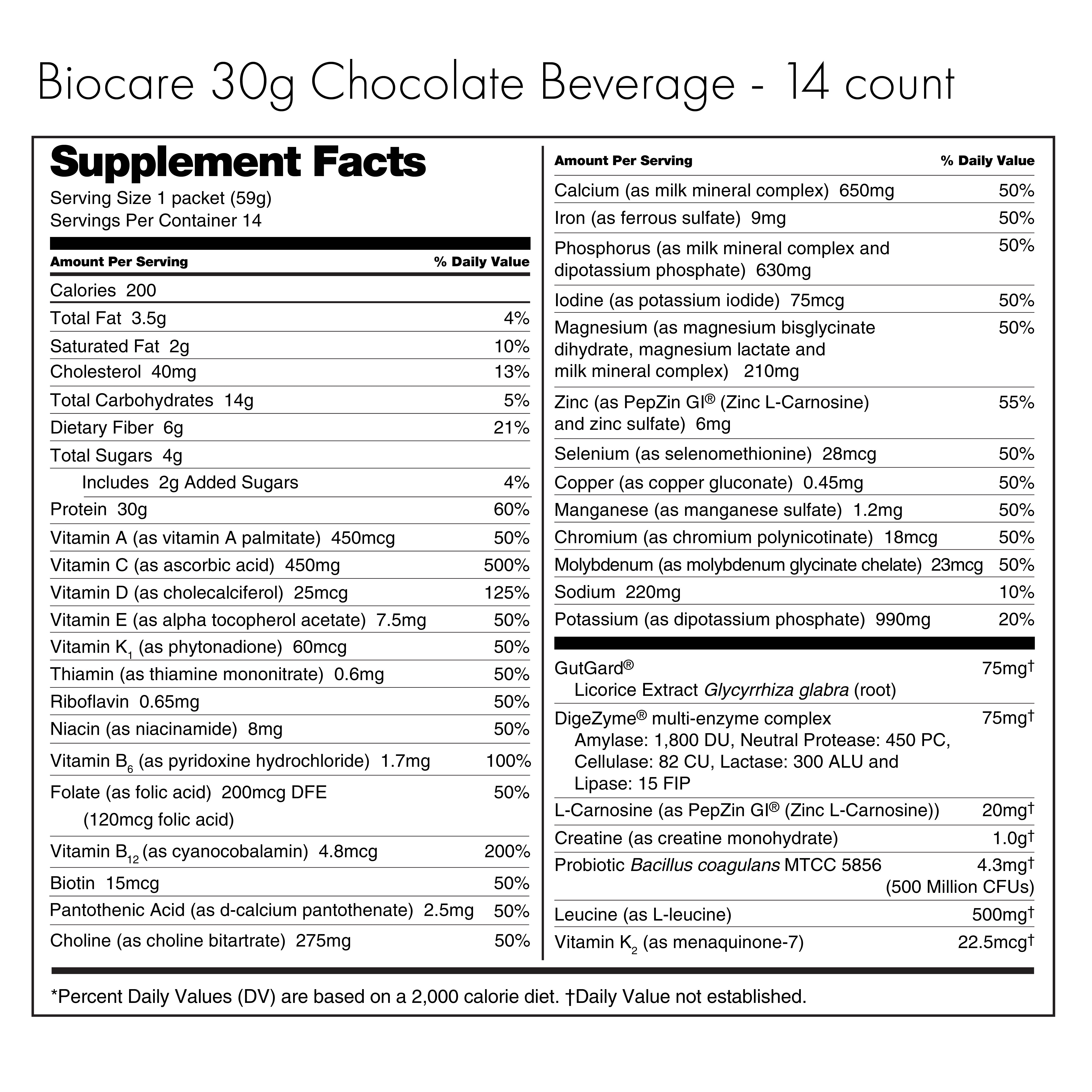 30G Protein Chocolate Biocare Dietary Beverage (14-Count) by Biocare