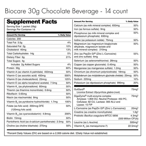 30G Protein Chocolate Biocare Dietary Beverage (14-Servings) by Biocare