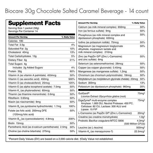 30G Protein Chocolate Salted Caramel Biocare Dietary Beverage (14-Count) by Biocare