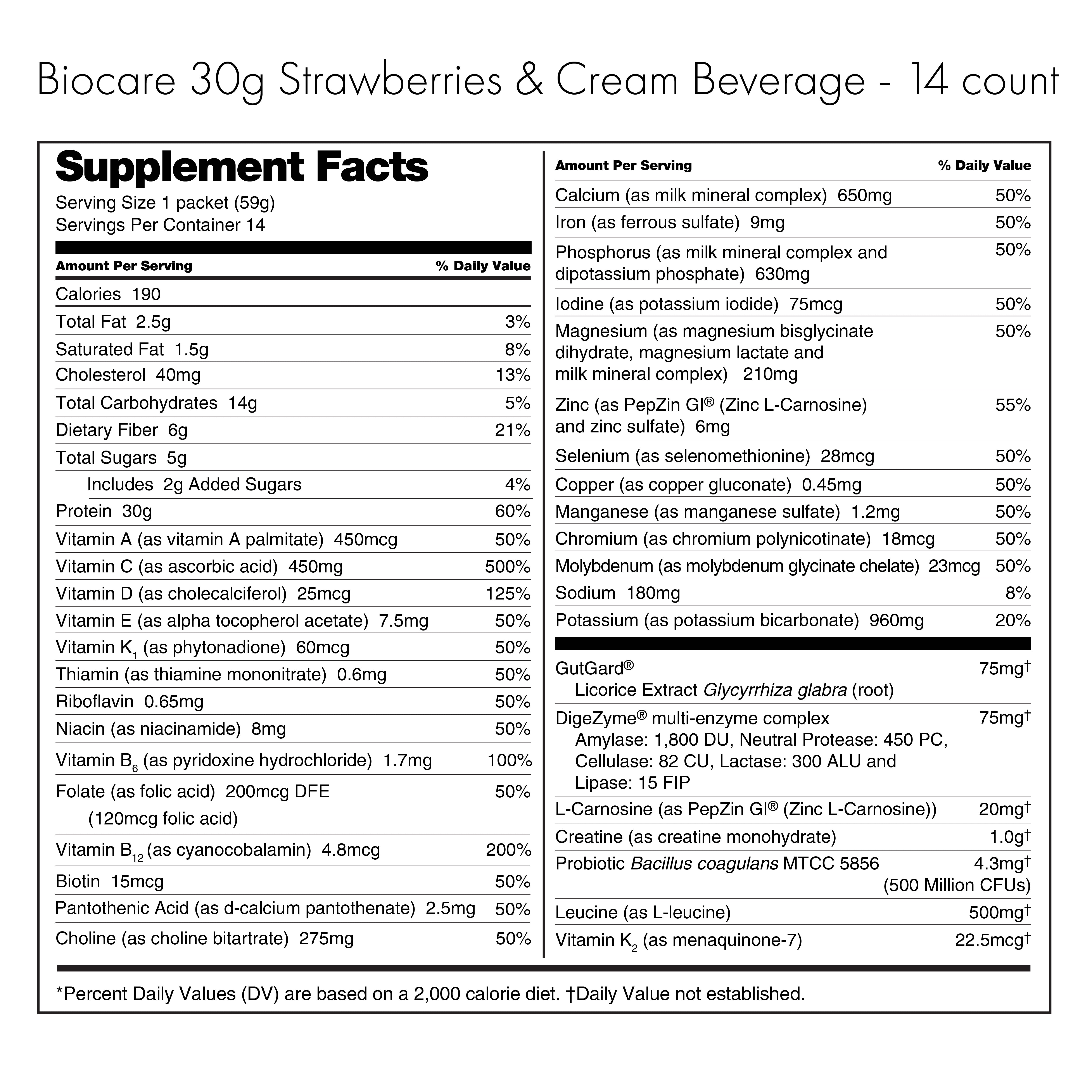 30G Protein Strawberries & Cream Biocare Dietary Beverage (14-Count) by Biocare