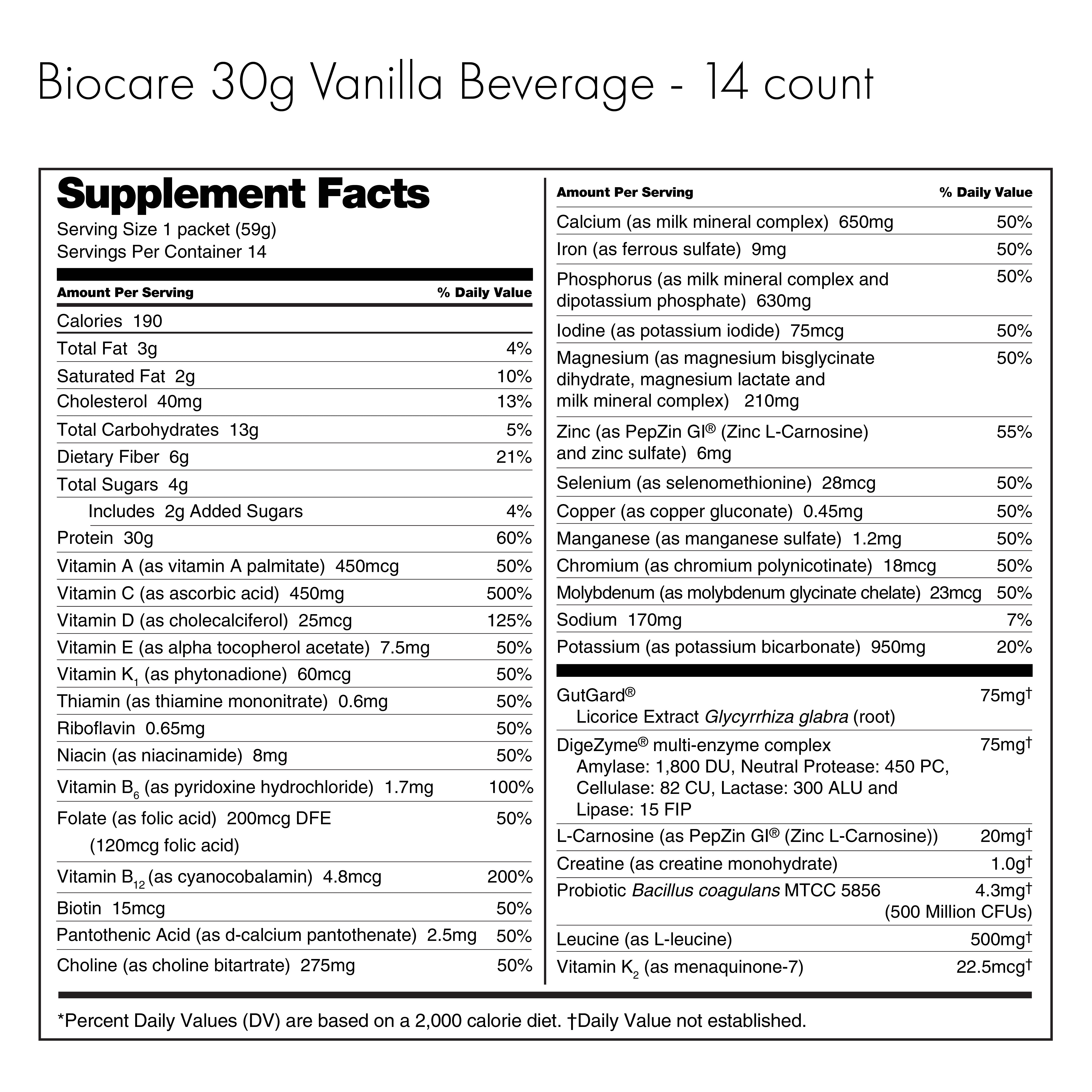30G Protein Vanilla Biocare Dietary Beverage (14 Servings) by Biocare