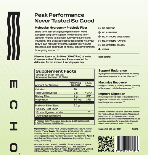 Hydrogen Prebiotic Stick Pack (30-pack) by Echo Water