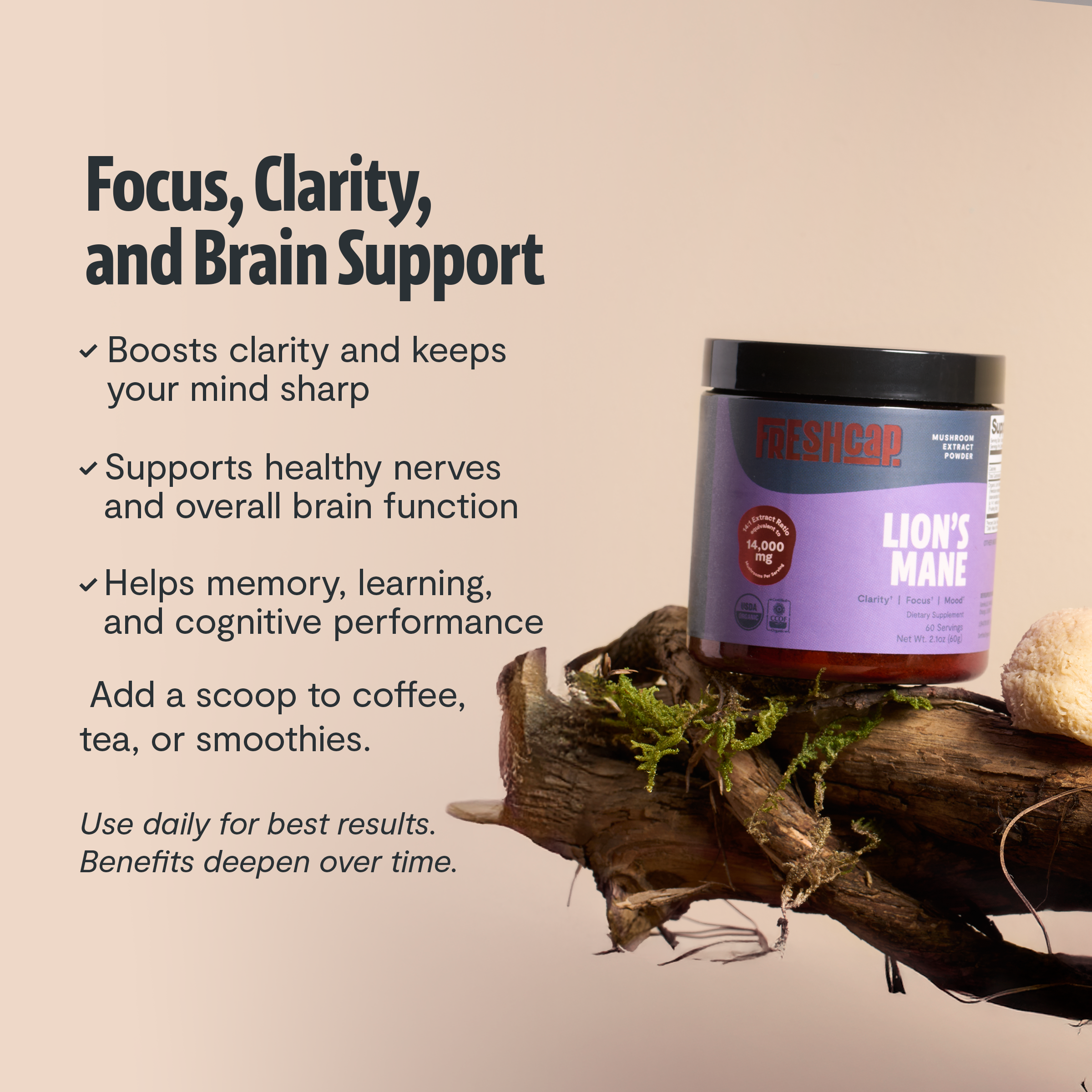 Lion's Mane Mushroom Extract Powder by FreshCap Mushrooms