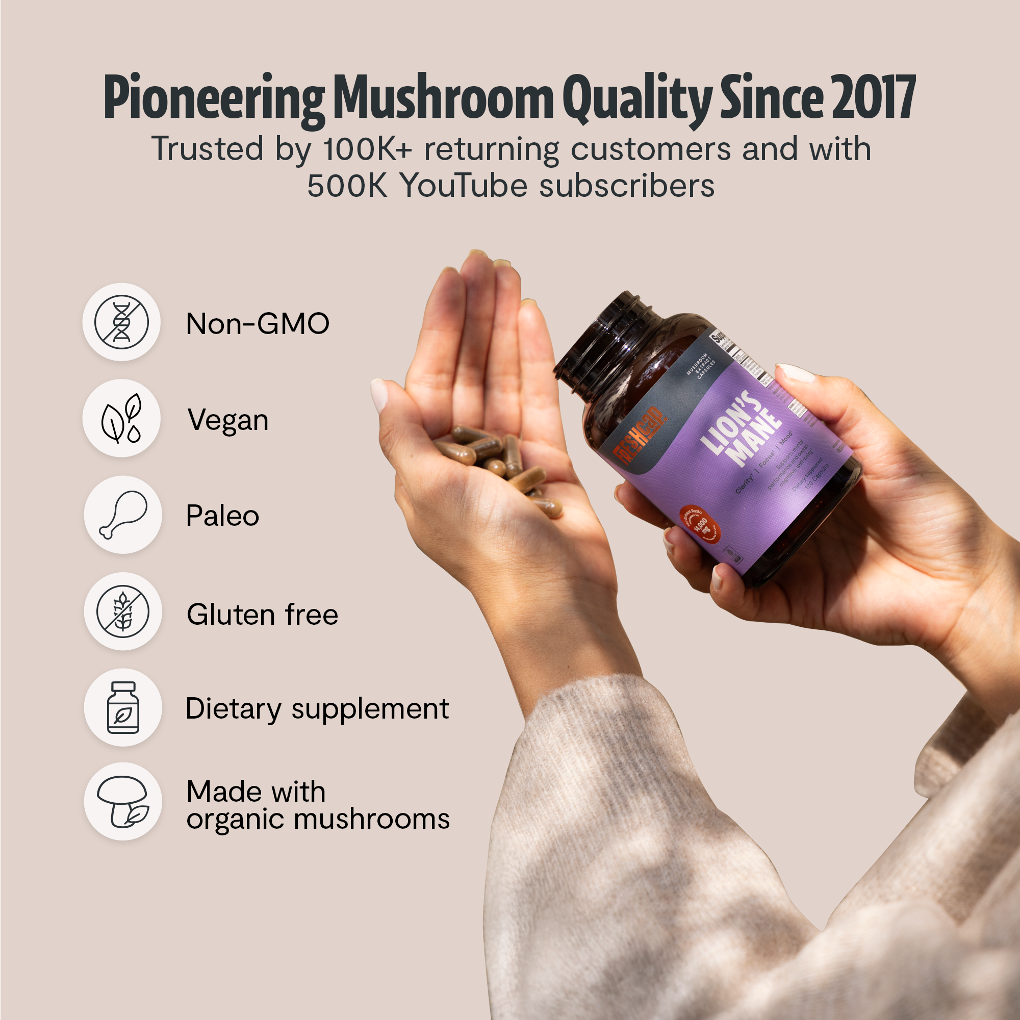 Lion's Mane Mushroom Extract Capsules by FreshCap Mushrooms
